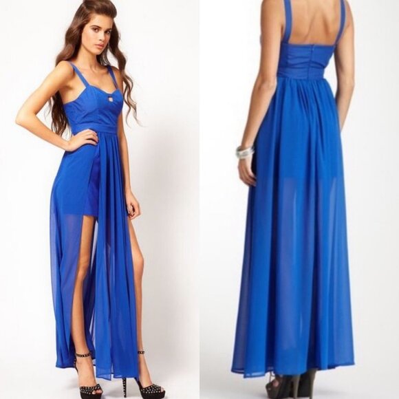 Revolve Keepsake Speed of Sound Maxi Dress Blue Size Medium Sheer Bridesmaid M - Picture 2 of 10